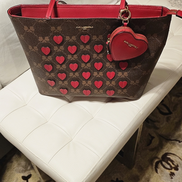 Karl Lagerfeld Handbags - Karl Lagerfeld Red Heart Brown Tote